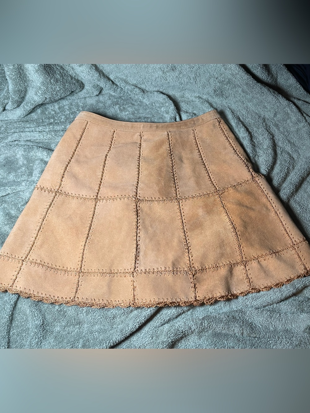 Free People Tan Patchwork Suede Mini Skirt